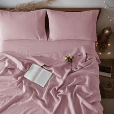 Queen Linen Sheet Set - 4 Piece Natural Flax Bedding, Deep Pocket, Purple