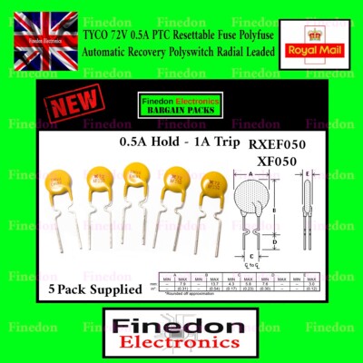 5x Tyco XF050 72V 0,5A PTC Rücksetzbare Sicherung Polyfuse Automatische Rückgewinnung RXEF050