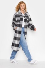 Lts Long Tall Sally Black & White Check Midi Shacket Uk Size 10