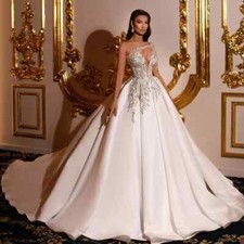 Sexey Appliques Wedding Dresses A Line Ball Gowns Ruched One Sleeve Sweep Train