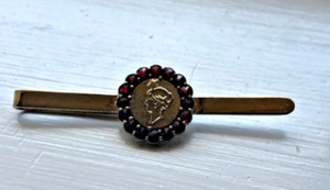 Authentic Vintage Bohemian GARNET Gold Plated Silver Money Pin - hallmarks