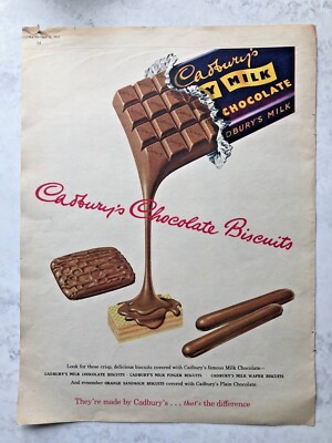 13. Juni 1953 Vintage Werbung Cadbury's Dairy Milch Schokolade Kekse Finger Waffel