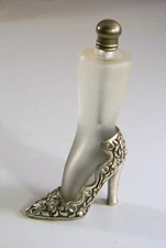 Rare Ladies Art Deco Silver Tone high Heel Perfume Dabber Bottle with Rhinestone