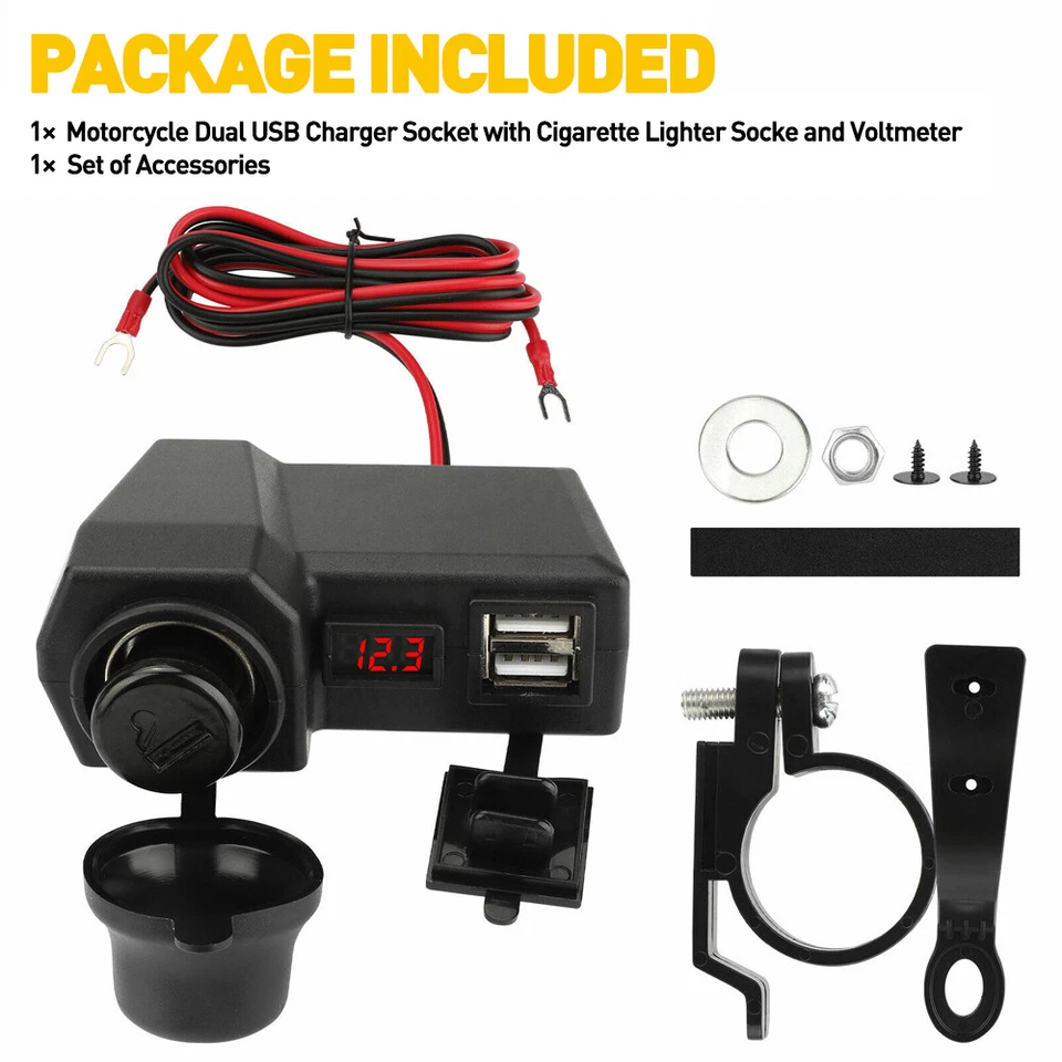 Motorcycle Phone USB Power Charger Voltmeter Cigarette Lighter Socket Waterproof - Image 4 of 4