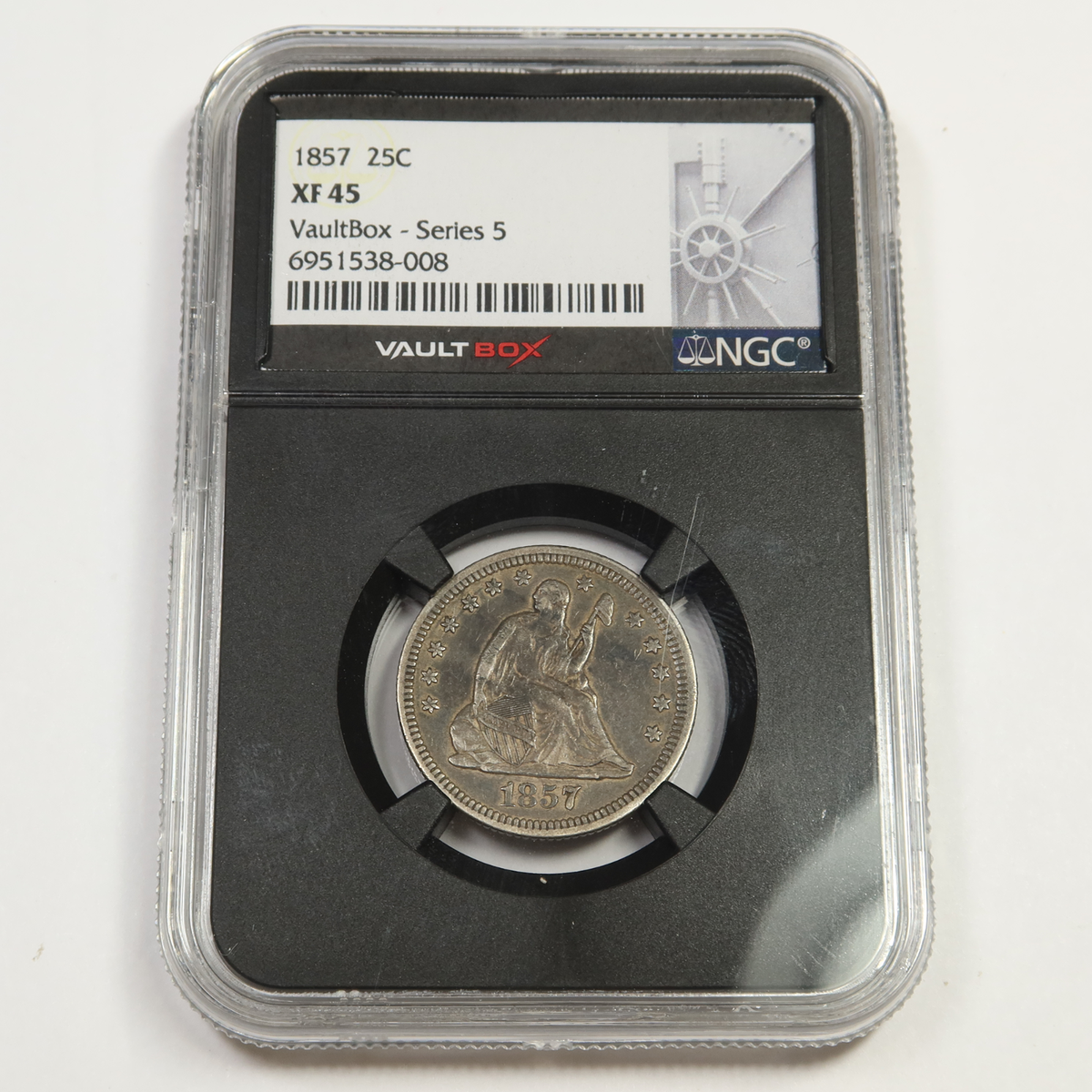 1857 P NGC XF45 - Vault Box - Seated Liberty Quarter 25c US Coin