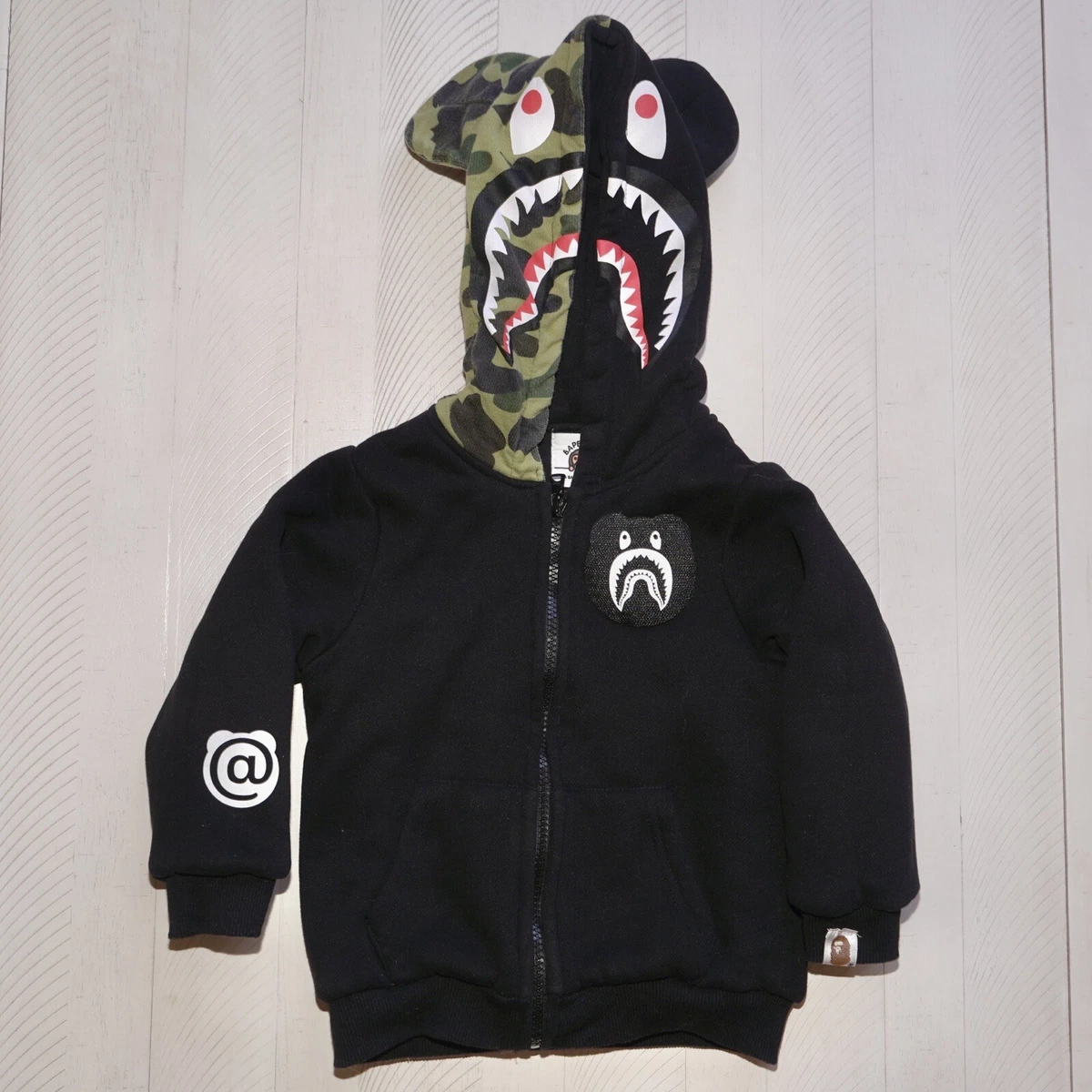 Bape x Medicom Bearbrick Kids Zip Up Half Camo Shark Hoodie Sz 100