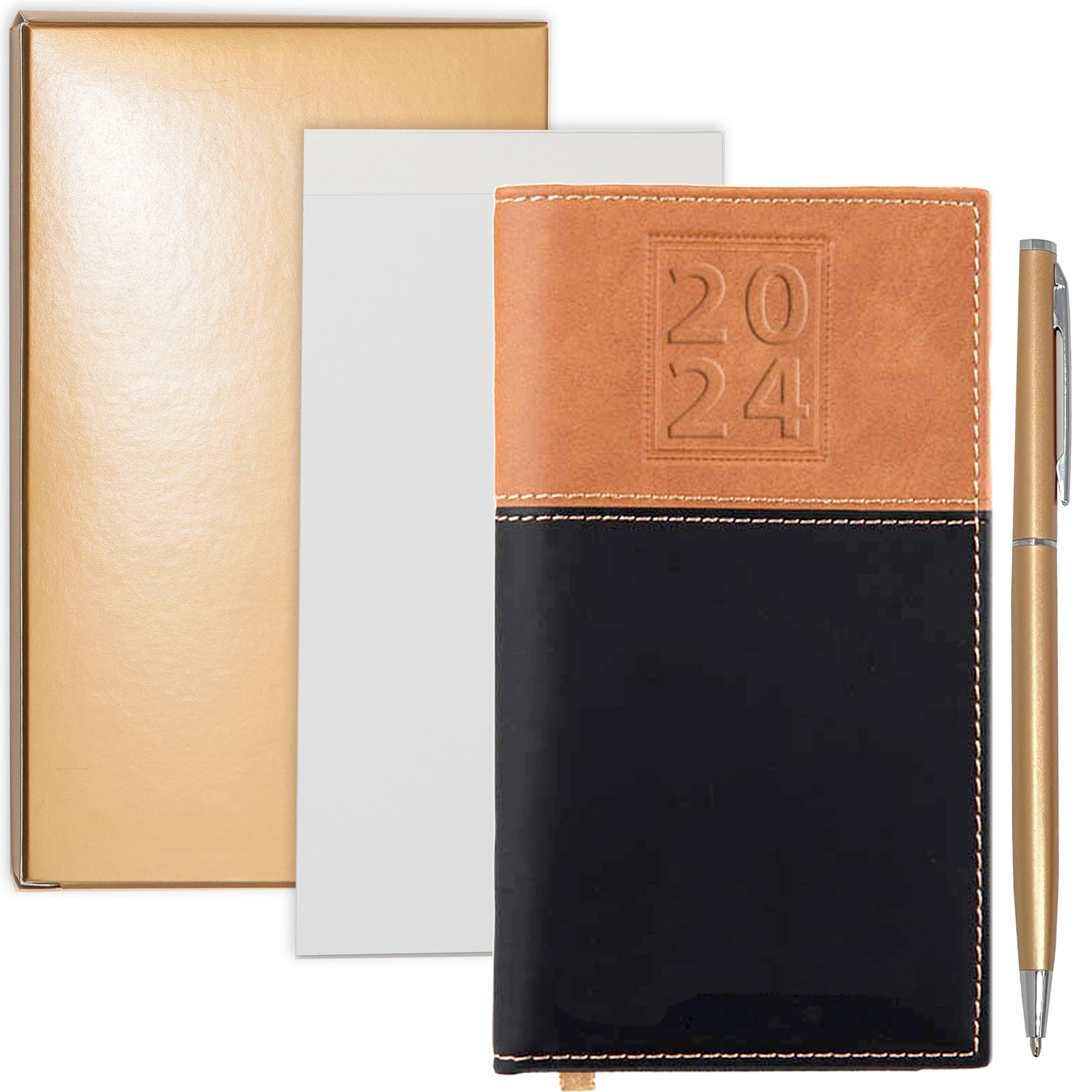2024 Weekly Pocket Calendar Organizer With Gold Trim Business Pen | White Not...