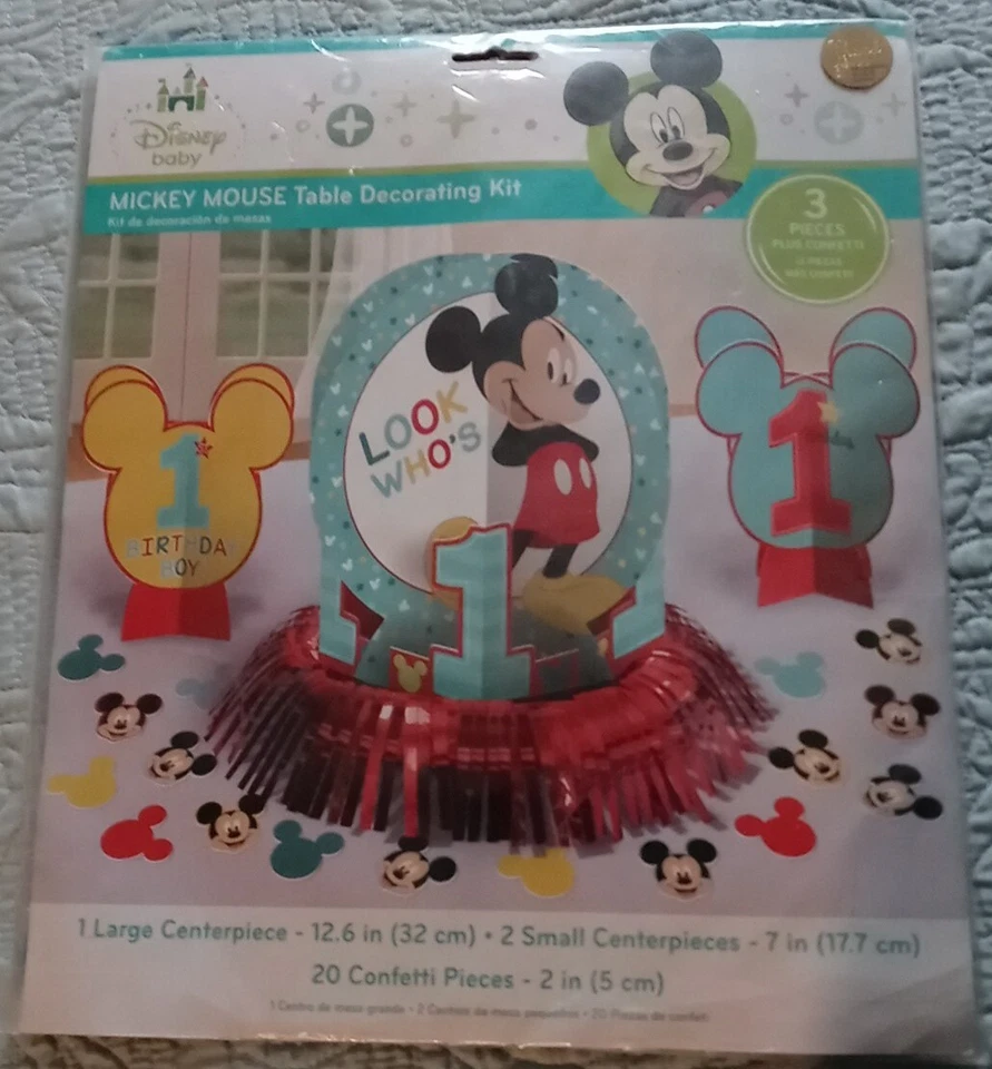 Disney Bebé Cumpleaños Niño Mickey Mouse Mesa Decoración Kit 23 Piezas MIRA QUIÉN ES 1 Foto 3 de 4