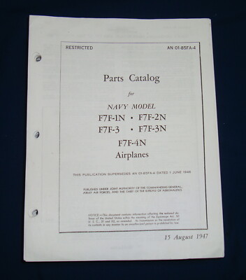 F7F Tigercat 1947 Parts Catalog Flight Manual - Professional Copy
