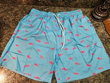 Men's Swim Short Bathing Suit Blue with Sharks Size Large NICE