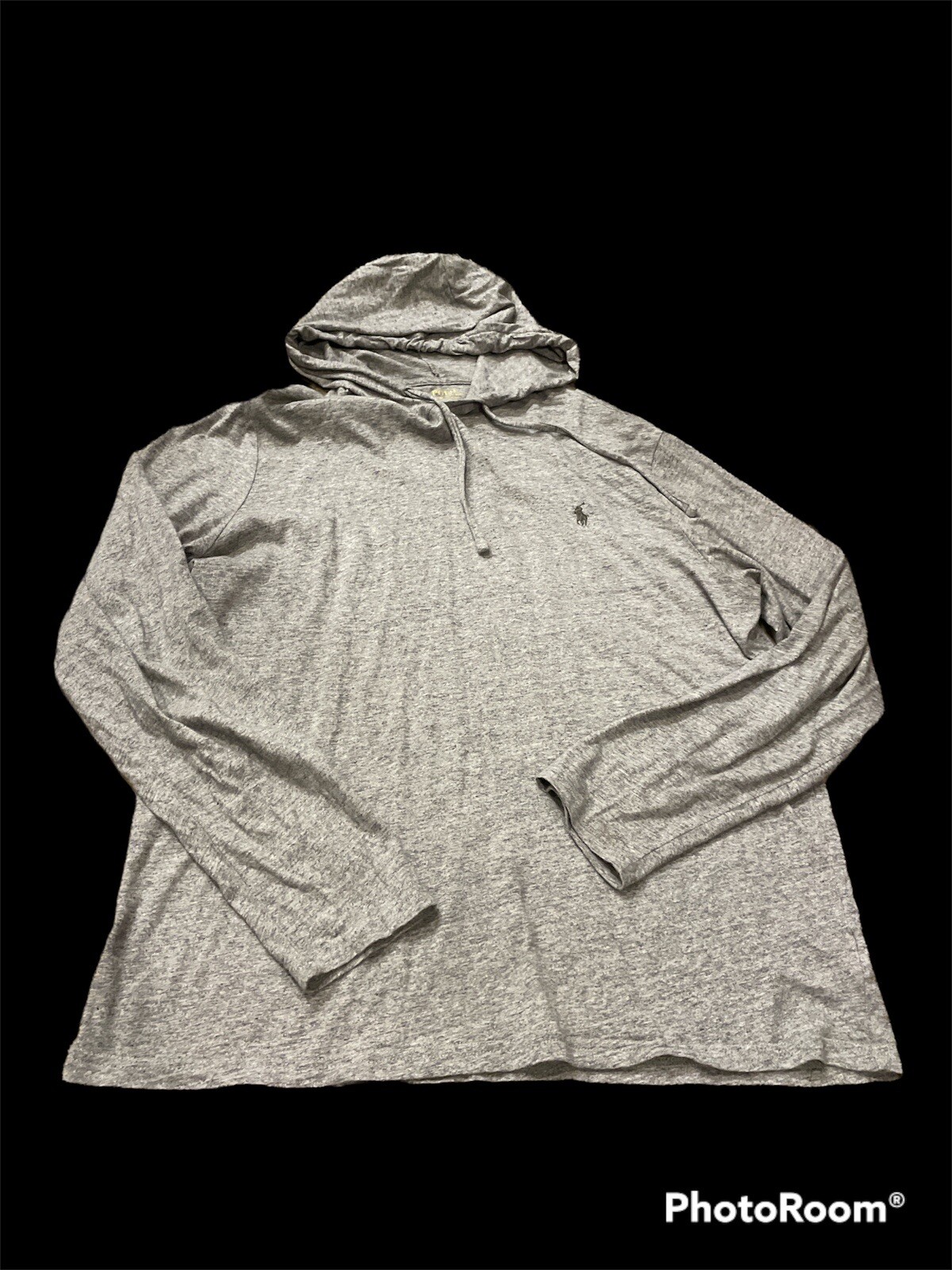 Polo Ralph Lauren uomo pullover grande grigio pony felpa con cappuccio maglietta leggera usata in ottime condizioni