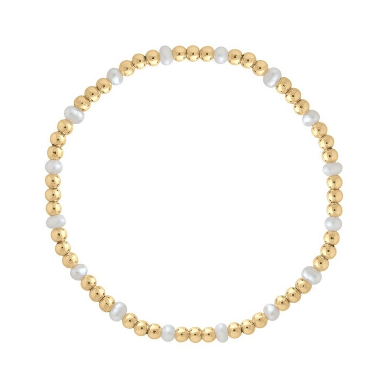 Bracelet boules dorées en plaqué or 18 carats 750/000 et perles de culture