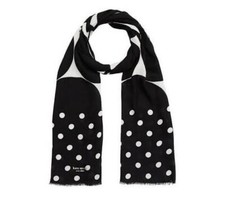 NWT New Kate Spade New York Joy Dot Oblong Scarf Black Cream
