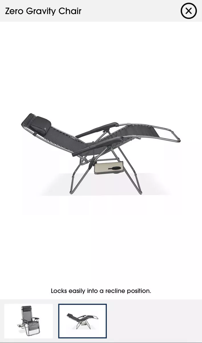 NEW ULine Zero Gravity Chair 300 lb Cap. w Side Table Pillow