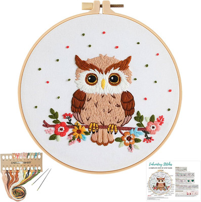 Owl Embroidery Kits for Beginners with Floral Pattern,Adults Starter Cross Stitc