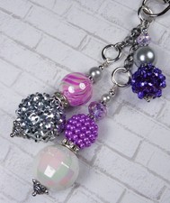 Bubblegum Purse Charm Bag Clip Rhinestone Beaded Handmade Purple Grey Silver New