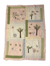 Pottery Barn Kids Hayley Owl Crib Quilt Butterflies Bird Trees Pink White Green