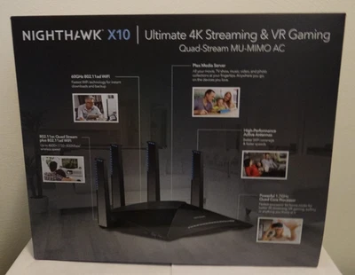 NETGEAR Nighthawk X10 AD7200 Tri-Band Smart Wi-Fi Router Black R9000-100 USB 3.0 - Image 1 of 4