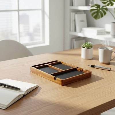 Wooden Valet Tray Phone Holder Desktop Storage Tray Smooth Surface for Office