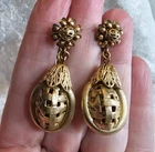 Miriam Haskell Dangle Clip Earrings Gold-tone Signed Vtg 1.75"