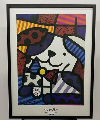 ROMERO BRITTO Ginger Dog Pop Art Print Framed