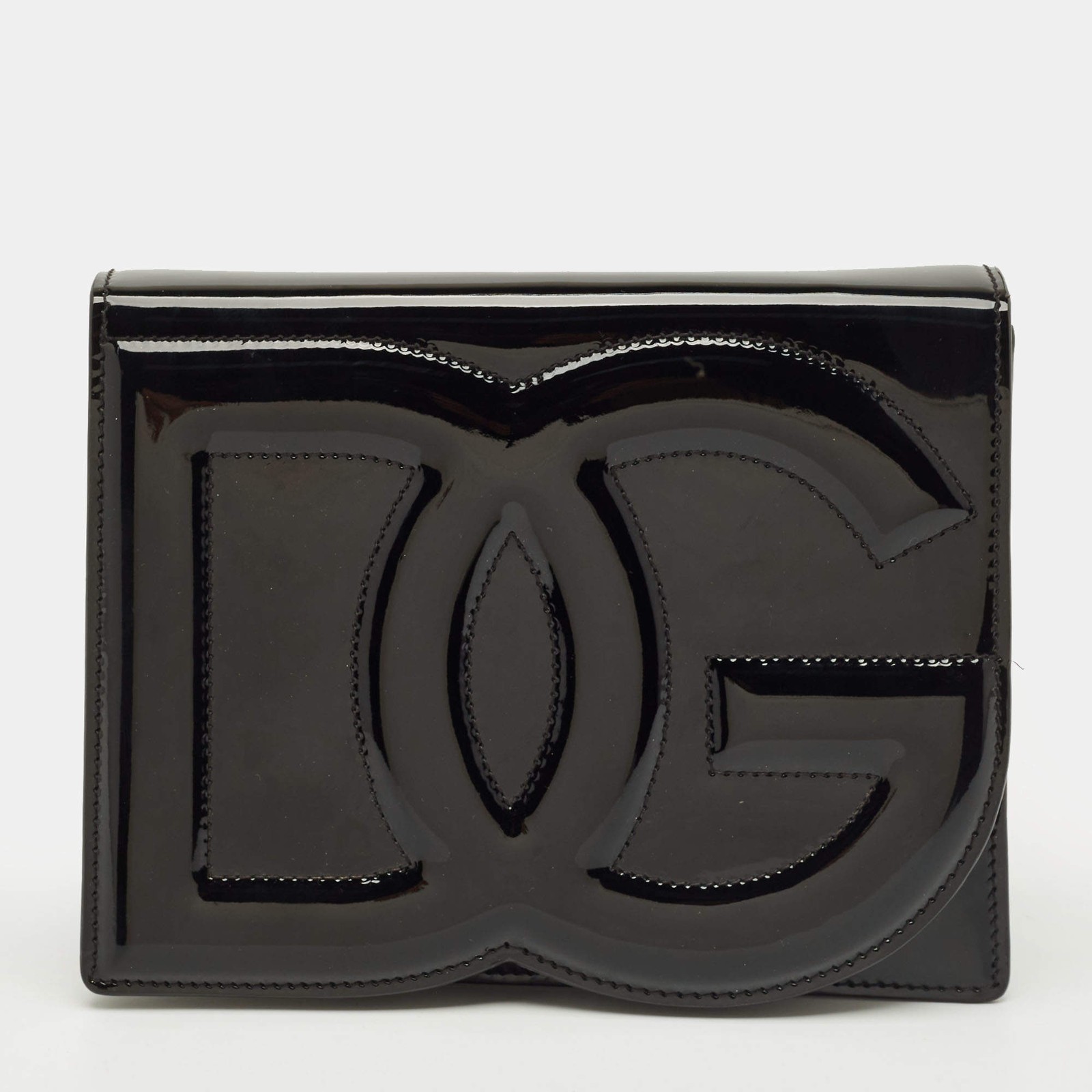 Dolce Gabbana DG Logo Black Patent Leather Crossbody Bag