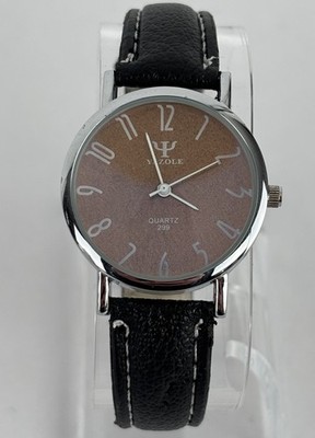 Yazole 32mm Silver Tone Quartz Watch w/Black Buckle Band & New Battery