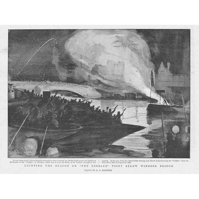 WINDSOR Bridge Lighting the Beacon on the Cobbler Point - Antique Print 1897