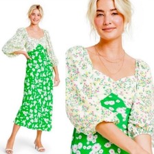 Rixo for Target Daisy Puff Sleeve Maxi Dress Sz 10 Green White Lightweight