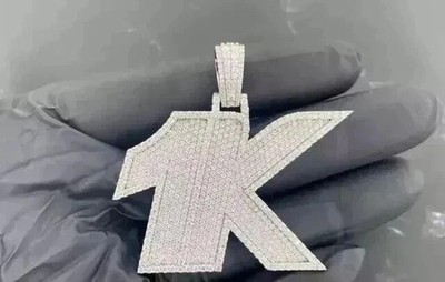 3.10 Ct Round Cut Moissanite Custom Number letter Pendant 14K White Gold Plated