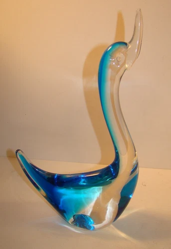 Vintage 12" MURANO Blue Glass Hand Blown Art Glass SWAN