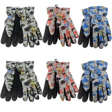 Kids Gloves Winter Ski Dinosaur Print Faux Fur Lined Waterproof Warm Snow Sports