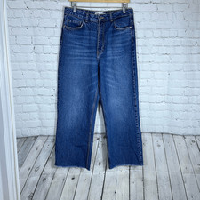 Zara High Waist Jean Raw Hem Wide Leg Pants Medium Wash Size 12