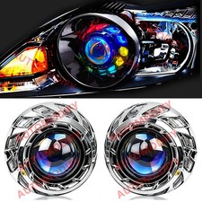 2.5 Blue Headlight Drl Rgb Led Angel Eyes Silver Shrouds Bi Led Projector Lens 2.5 Blue Headlight Drl Rgb Led Angel Eyes Silver Shrouds Bi Led Projector Lens
