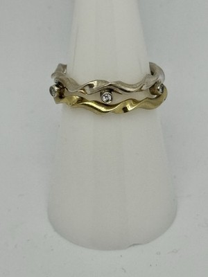 Taber Studios Clamshell Ring 18K  Gold & Silver with Moissanite Diamonds, Size 7