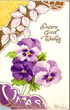 Vintage 1910 Zim Christmas Postcard Xmas Pansies Sincere Good Wishes