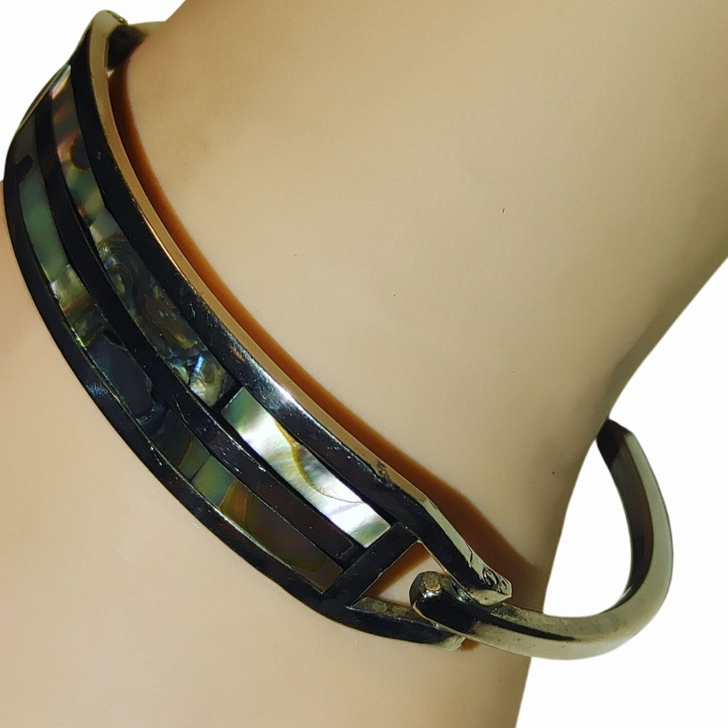 Double Row Bangle Bracelet Abalone Shell Vintage … - image 5