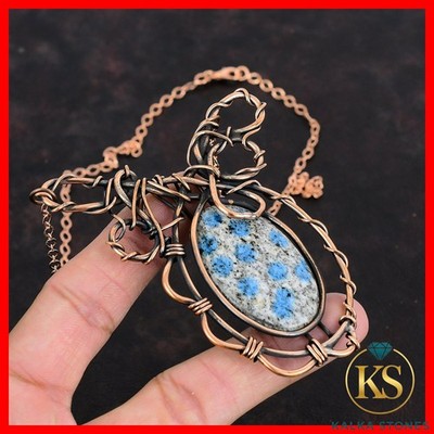 Oval Natural K2 Jasper Copper Wire Wrapped Birthday Chain Boho Necklace Jewelry