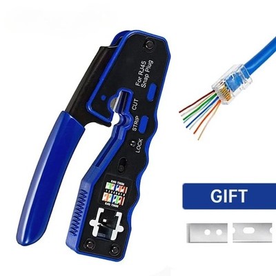 RJ45 Crimp Tool Pass Through Crimper Cutter Cat5 Cat6 Ethernet Wire Tool