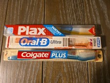 3 Vintage Oral-B, Colgate, Plax Toothbrushes 1980s USA Adult Toothbrush