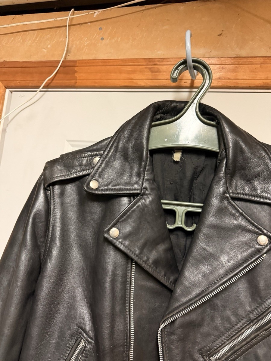 Vintage 80's Men's Black Leather Motorcycle Jacket Gino Leathers