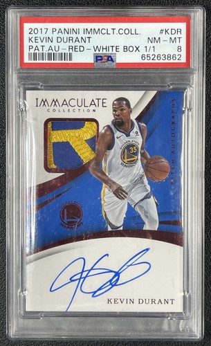 KEVIN DURANT PSA 8 2017 PANINI IMMACULATE GAME-USED PATCH AUTO RED WHITEBOX 1/1