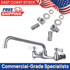 Wall Mount 8" Center Commercial Faucet with 12" Swivel Spout Solid Brass