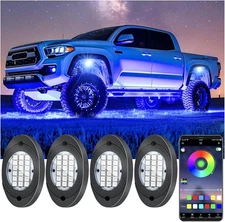 4 Pods RGB LED Rock Lights, Underglow Multicolor Neon Light Kit, Wheel Well Ligh