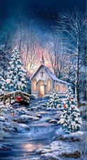 Christmas Church Snow Religious Fabric 24" X44" Panel Cotton Timeless Treasures