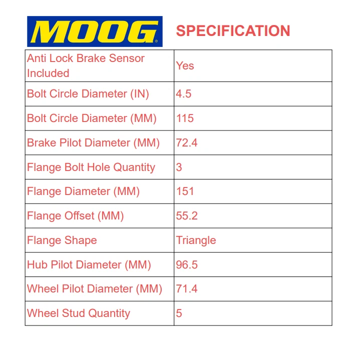 RWD MOOG Front Wheel Hub Bearing Assembly For Dodge Challenger Charger E11 TX - Изображение 3 из 4