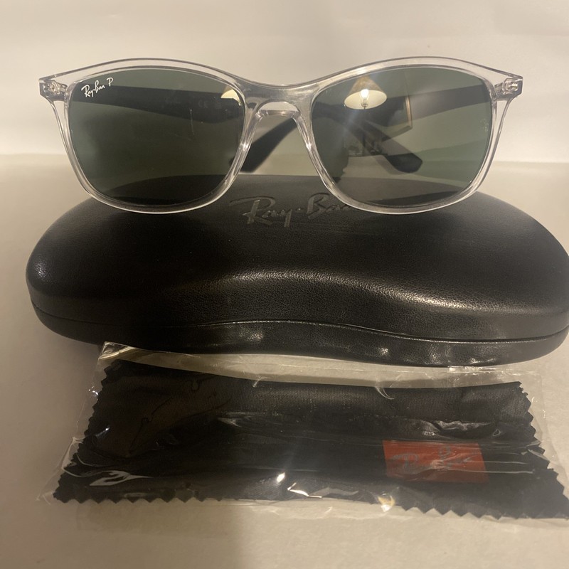 RAY BAN RX7047 5943 Transparent Square 56 mm Unisex Polarized Sunglasses NWT