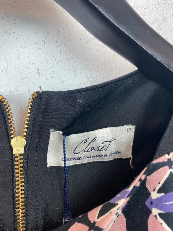 Vestido Closet London Multicolor Geométrico Sin Mangas Bolsillos Talla 12 NUEVO Foto 3 de 4