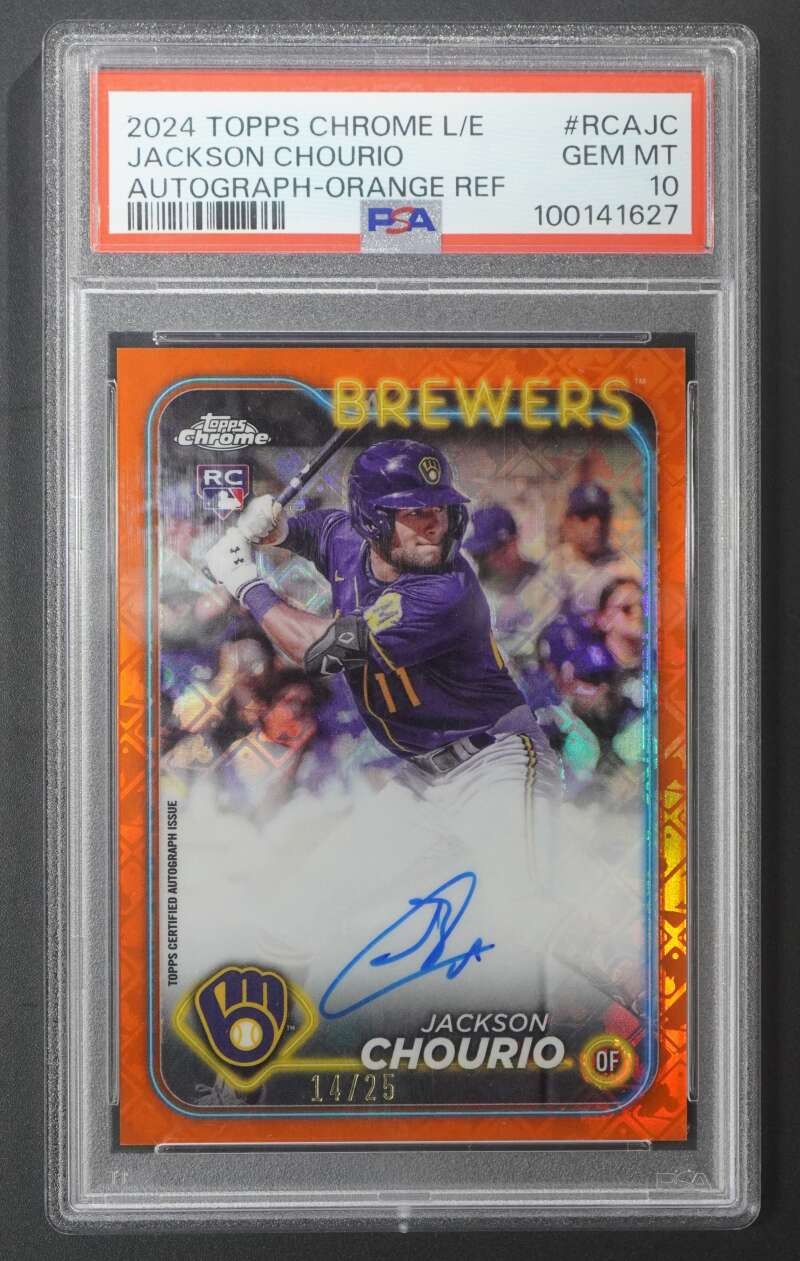 2024 Topps Chrome Logofractor Jackson Chourio RC Auto Orange /25 PSA 10 DA1532