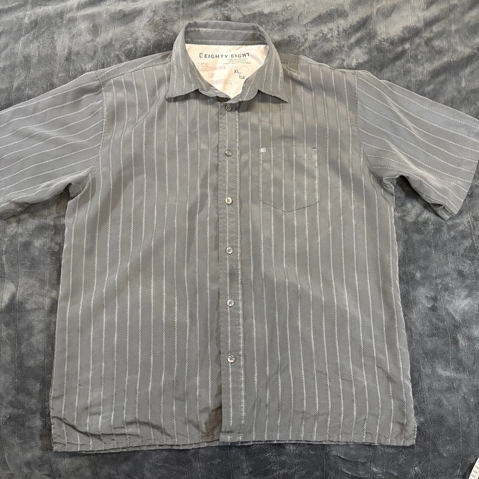 C.Eighty Eight Men’s XL Button Up Shirt Gray White Vertical Stripe Casual Y2K - Image 2 of 4